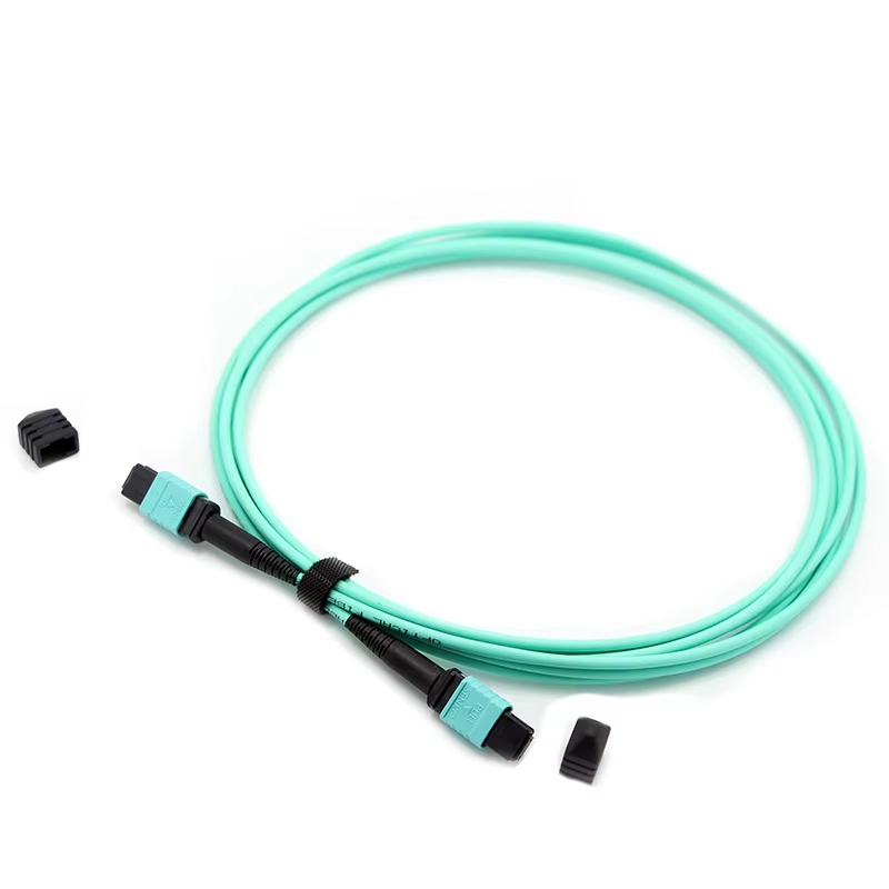 MTP to MTP Female OM3 12 Fibers MTP Patch Cord  Trunk Cable Aqua Connectors